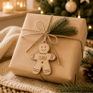 "Lebkuchenmann" personalisierbarer Weihnachtsschmuck aus Holz