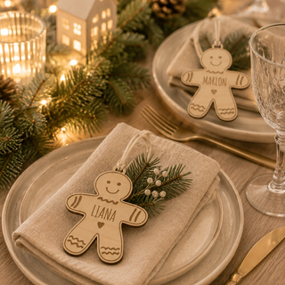 "Lebkuchenmann" personalisierbarer Weihnachtsschmuck aus Holz