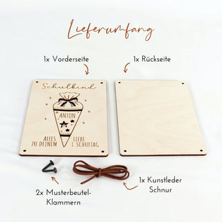 Lieferumfang personalisierte Geldgeschenkverpackung zur Einschulung