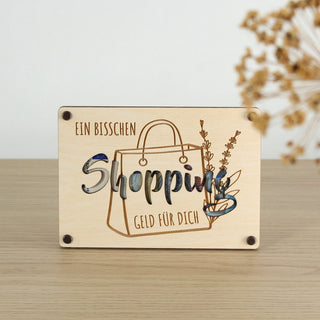 "Shopping-Geld" Geldgeschenk-Verpackung aus Holz