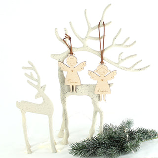 Personalisierte Holzengel mit Gravur – handgefertigte Anhänger aus Holz mit Namen, liebevoll gestaltet als Geschenk zur Taufe, Geburt oder Weihnachten
