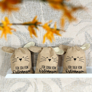 Personalisierter Osterbeutel aus Jute mit Osterhasen-Motiv und Namen –  Osterdeko im Frühling oder als personalisiertes Osternest