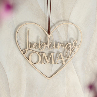 Holzschild Herz „Lieblings Oma“ aus Holz mit Schriftzug als Geschenkidee zum Muttertag
