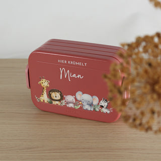 "Safari Tiere" Personalisierte Mepal Brotdose | Bedruckte Lunchbox mit Namen für Kinder