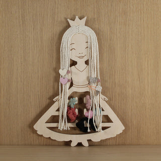 Prinzessinnen Haarspangen-Halter aus Holz mit Haargummis und Spangen. Für mehr Ordnung im Kinderzimmer